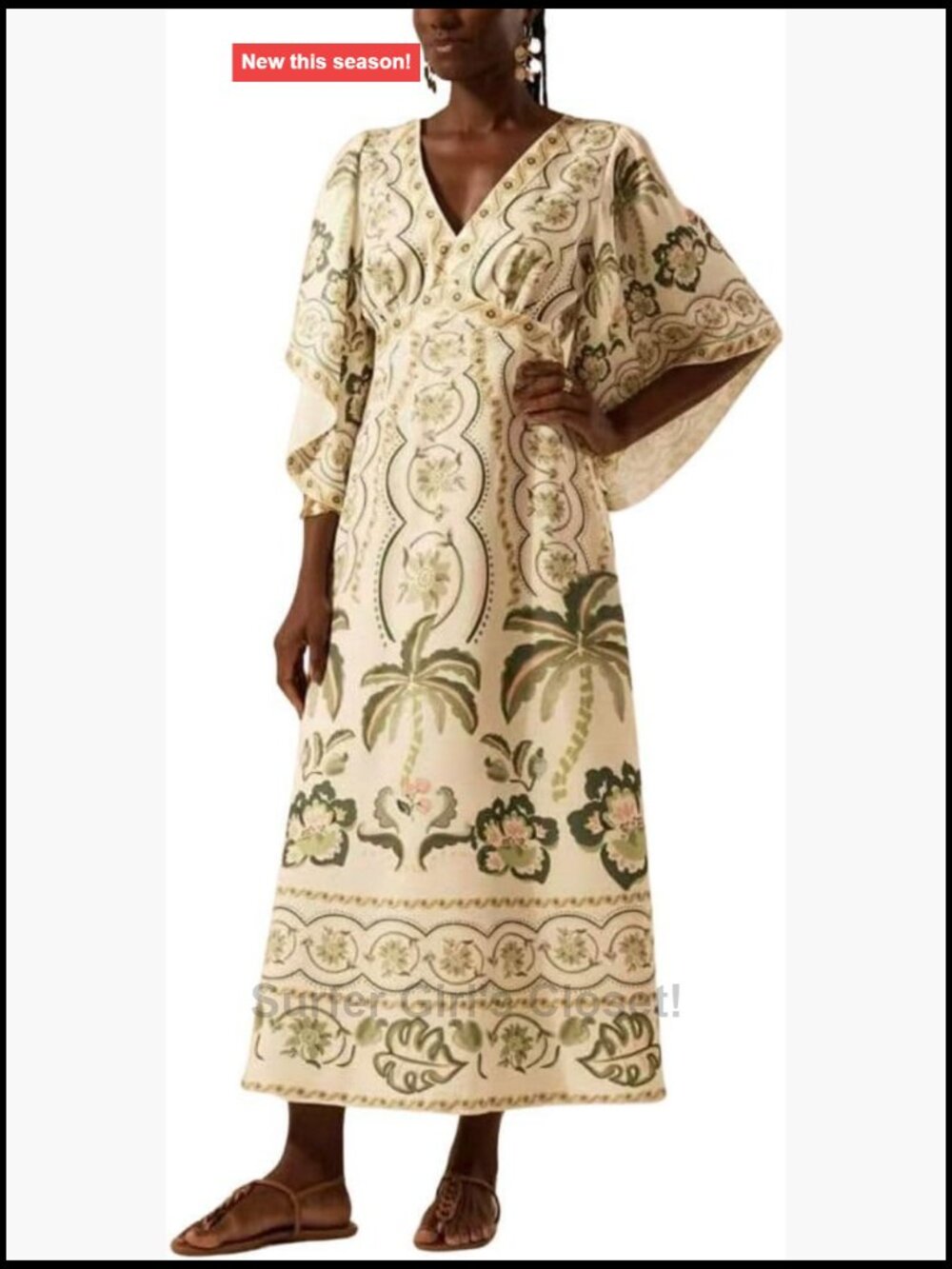 Women's V-Neck Floral Maxi Dress with Flare Sleeves | Beach Vacation | Plus Size